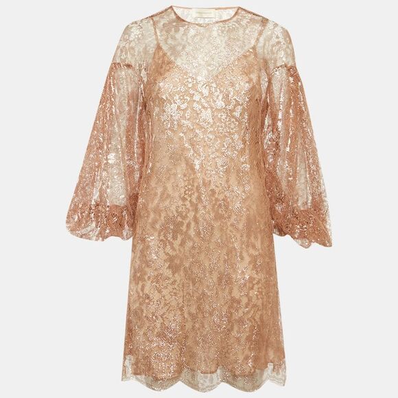 Zimmermann Dresses & Skirts - Zimmermann Rose Gold Lace Mini Dress S